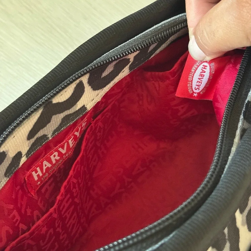 Harveys Seatbelt Bag Leopard Print Woven Shoulder Bag Gray Black Small Baguette